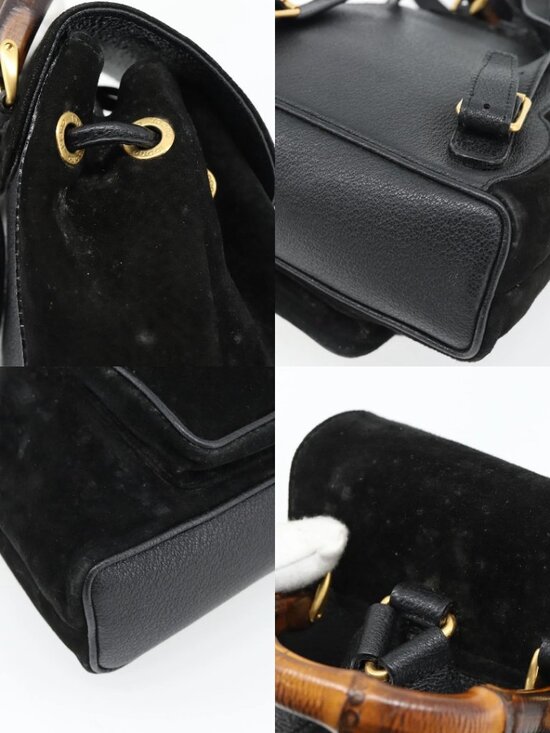 GUCCI Bamboo Backpack Suede Leather Black Auth BA6791